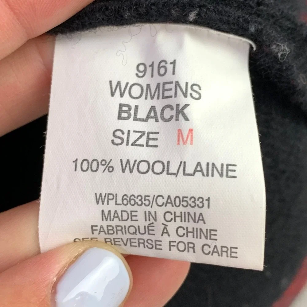 Woolrich Vest Women Medium Black Cabin Moose Patchwork Wool Sweater Cottagecore